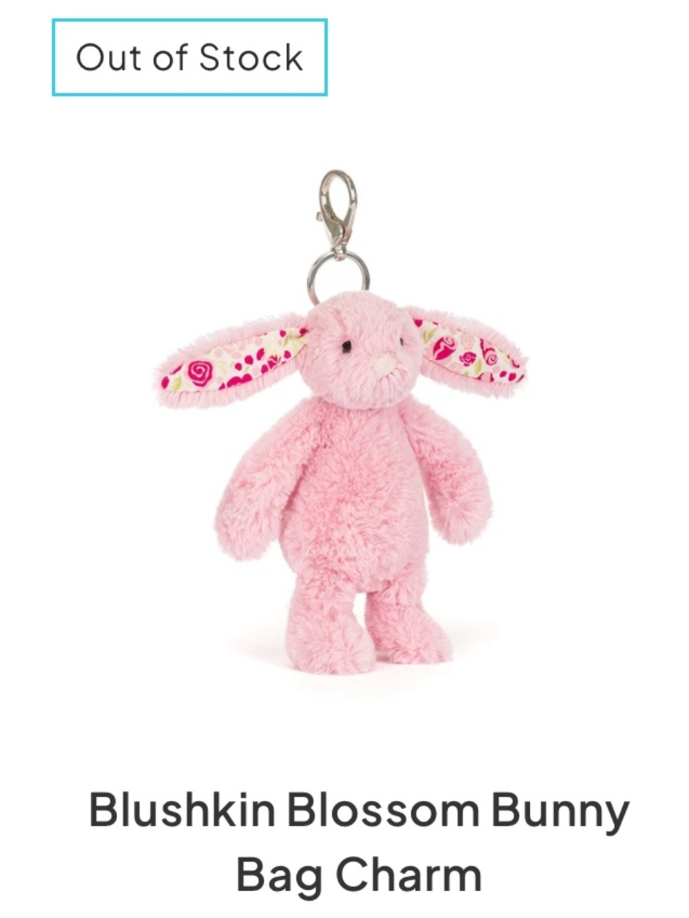 Jellycat nwt Blush Blossom Bunny Bag Charm - Pink Plush Keychain